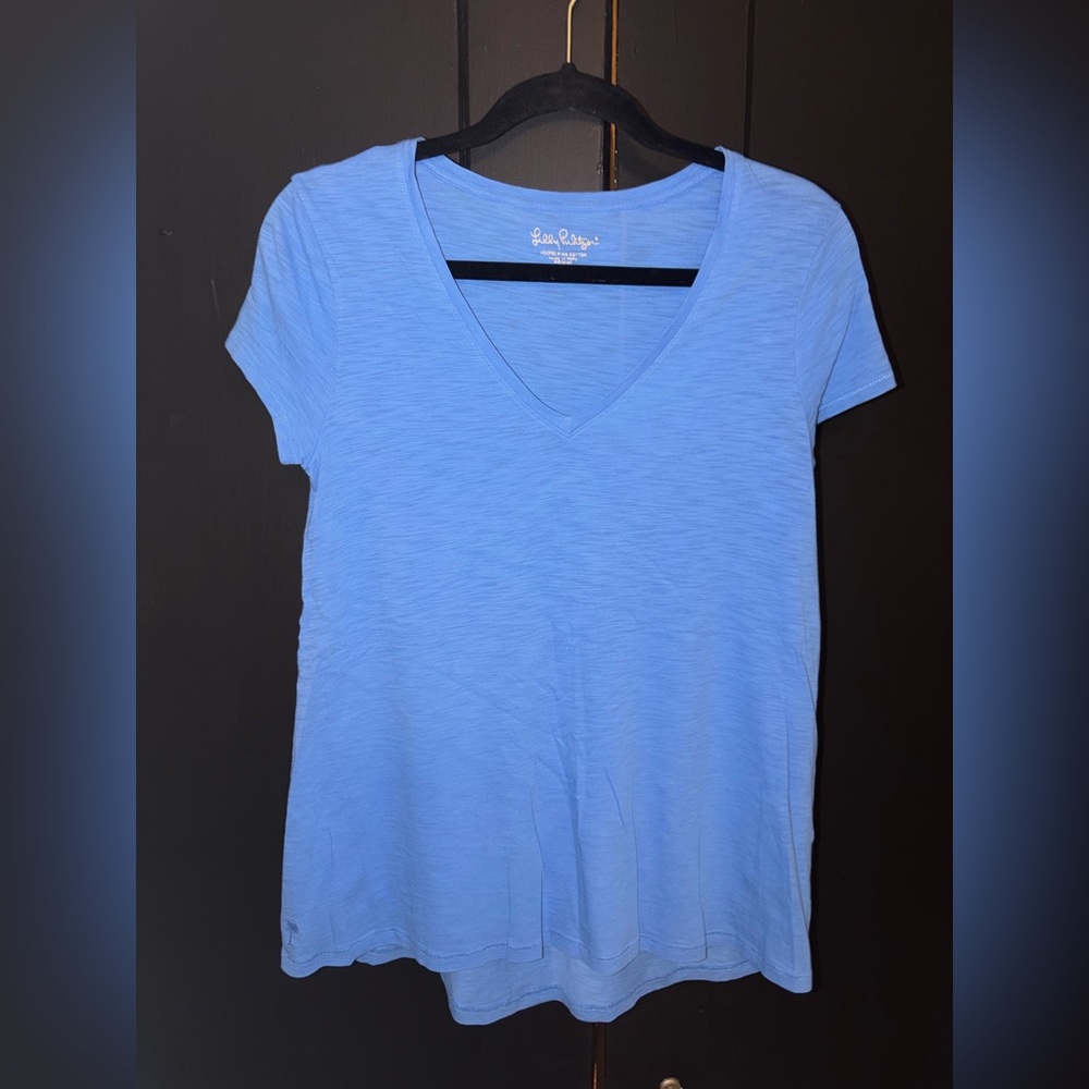 Lilly Pulitzer Etta V-Neck Top Blue Short Sleeve Tee